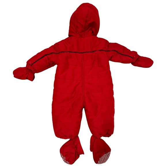 Nike Baby Infant Snowsuit Red Puffer Fleece‎ Lined Zip Detachable Mitts - Picture 2 of 5